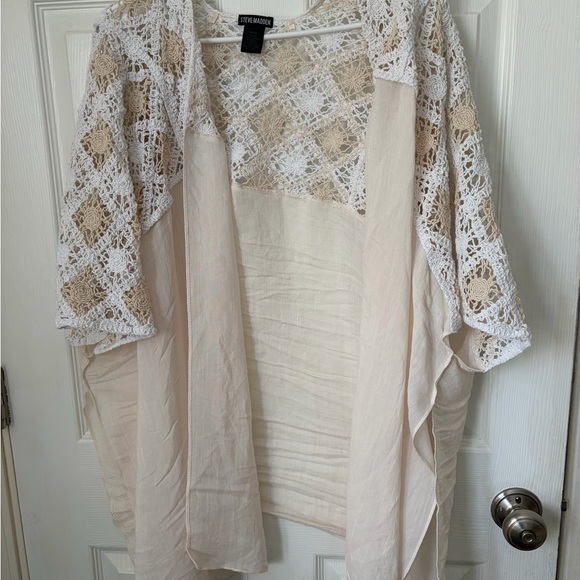 Steve Madden Tops - Steve Madden Beige and Cream Crochet Open Cardigan